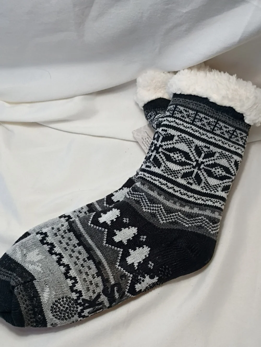 NWT MUK LUKS JOJOBA INFUSED FAUX SHEARLING LINING CABIN SOCKS-BLACK WINTER L/XL